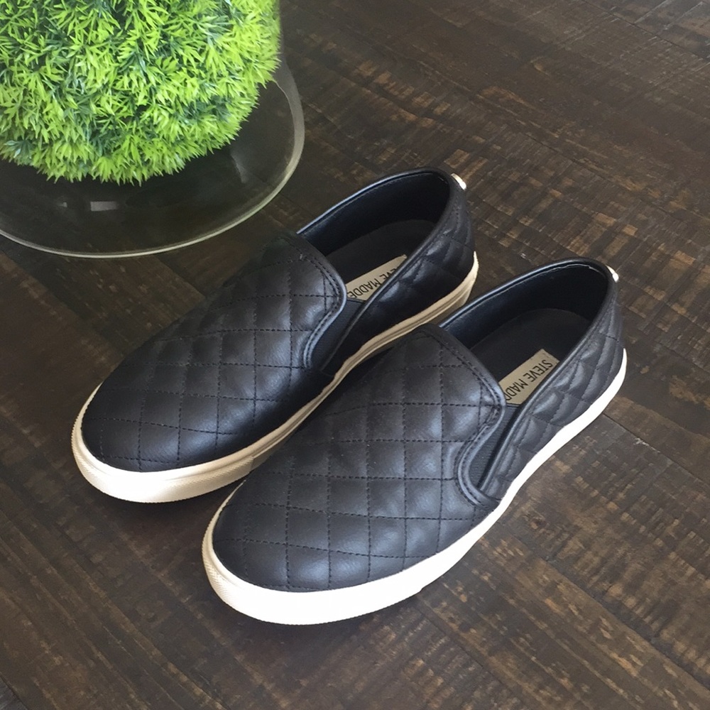 Steven Madden black quilted slip on shoes